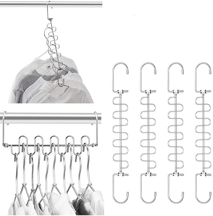 Meetu Magic Cloth Hanger Space Saving Hangers Metal Closet Organizer for Wardrobe Organization (Pack of 4)
