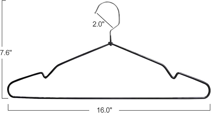 Non-Slip Hanger Metal Hangers Wire Shirt Hangers Chrome and Black Friction, 40 Pack Space Saving Clothes Hanger with Rubber Coating 16.5 Inches