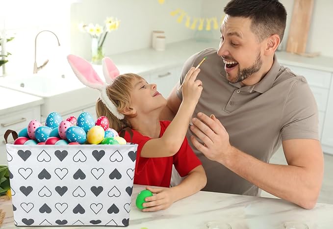 Rectangle Black Heart Print Storage Basket Empty with Handles, Kids Toys/Books Box, Gift Basket, Room Decor(Black Heart)