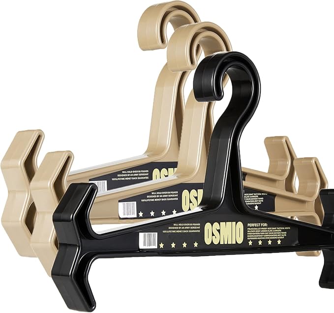 OSMIO (3 Pack) Heavy Duty Hanger for Tactical Attachments, Weight Vest, Diving Equipment, Wetsuit and Scuba BCD (Tan)