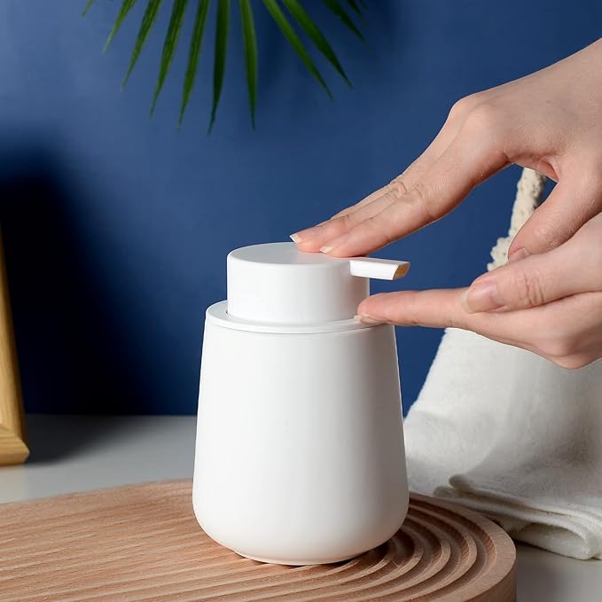BosilunLife Foam Soap Dispenser - 12 oz Bathroom Lotion Pump, White Ceramic Dish Liquid Dispenser for Kitchen and Hand Wash (Rubber Paint)