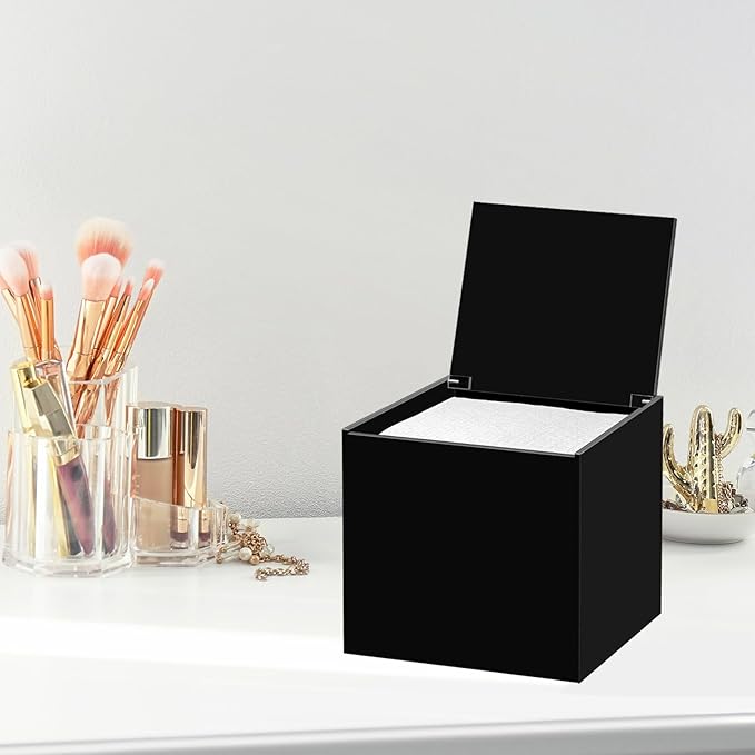 Face Towelettes Disposable Holder, Disposable Face Towel Container Acrylic, Facial Towels Storage Box, Black