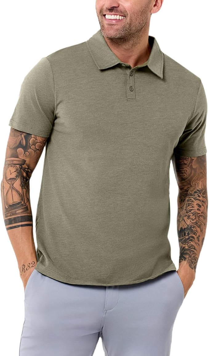 INTO THE AM Polo Shirts for Men - Slim Fit Short Sleeve Collared Shirt S - 4XL Fitted Collar Polos for Work
