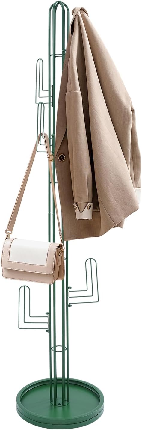 Cactus Coat Rack, Freestanding Coat Rack With 6 Hooks, Modern Metal Coat Racks with Round Base, Gold Cactus Shape Clothing Stand for Bedroom, Office (Green)