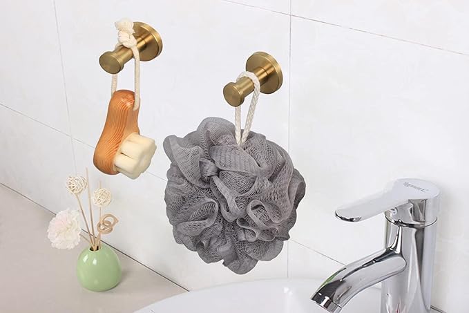 Bathroom Towel Hooks, 10 Pack Round Coat Hooks, Sturdy Wall Mounted Robe Hook, SUS 304 Stainless Steel Heavy Duty Clothes Hanger, Wall Towel Hooks for Bathroom Bedroom Kitchen(2 in, Gold)