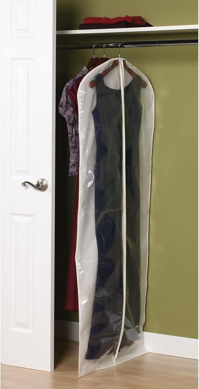 Household Essentials 311395 Hanging Garment Bag Dress Natural Cotton Canvas with Clear Vinyl Cover, Gown Protector,Off-White (Pack of 4)