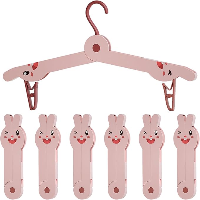 6 Pcs Travel Hangers Portable Folding Clothes Hangers Travel Accessories Foldable Clothes Drying Rack for Camping (Pink)
