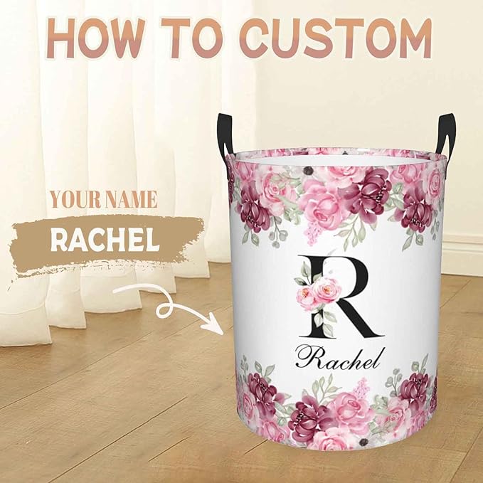 Custom Name Laundry Basket, Personalized Collapsible Laundry Hamper with Name for Bathroom Bedrooms, Customized Dirty Clothes Hamper Storage Basket Gifts for Kids Boys Girls Baby Men Women
