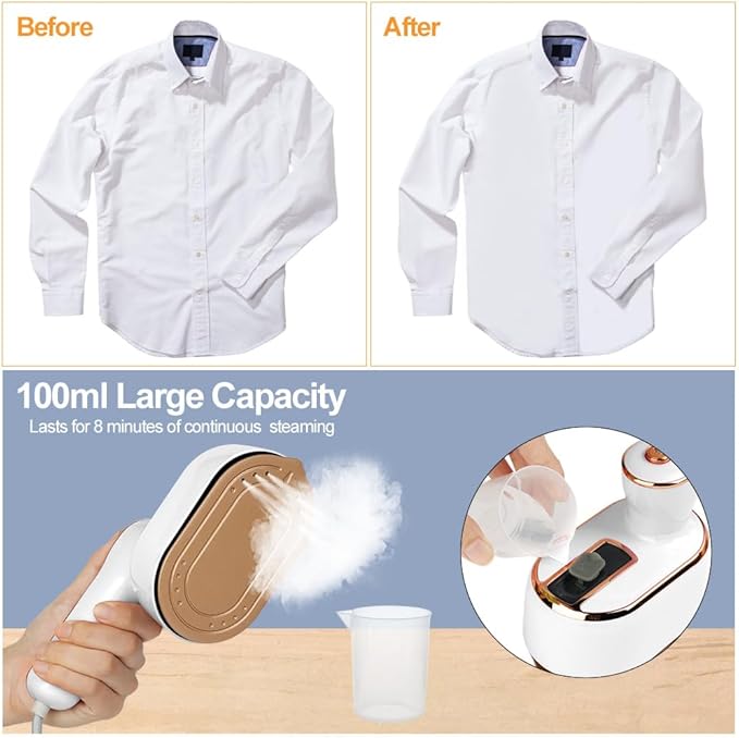 AUAUY Mini Steam Iron, 1000W Portable Handheld Travel Steam Iron, 180° Rotating Handle Converts Iron into Handheld Steamer, 15s Fast Heat Up, 2-in-1 Foldable Steamer Iron for Home and Travel