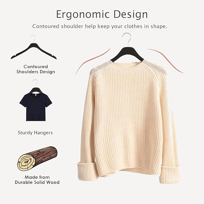 Black Ultra Thin Wooden Natural Slim Solid Wood Coat Jacket Shirt Suit Hangers,17.7" Space Saving Wooden Adult Clothes Non Slip Heavy Duty Suit Hangers 20PCS