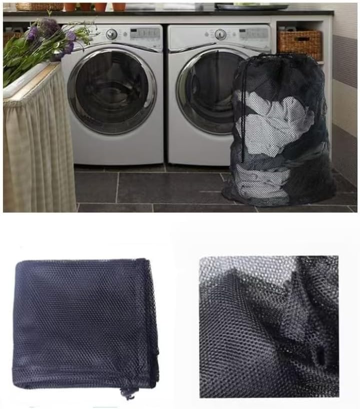 2 Pack Heavy Duty Mesh Laundry Bags - 24 x 36 Inches Large Drawstring Laundry Bag for College, Dorm, Travel, Family & Apartment Dwellers, Black
