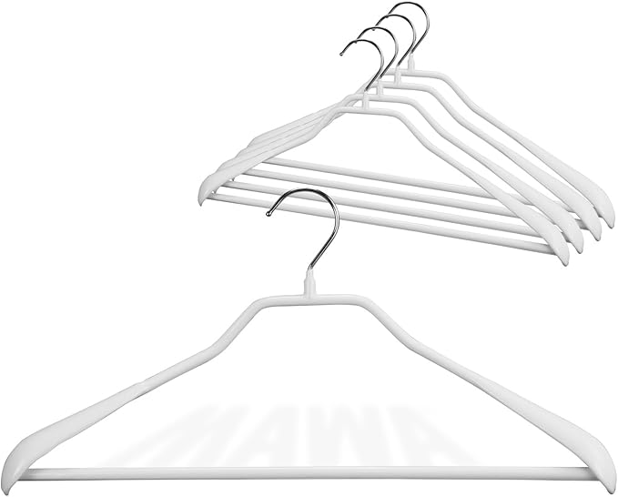 Mawa by Reston Lloyd BodyForm Series Non-Slip Space-Saving Clothes Hanger with Bar For Pants, 16 1/2", Style 42/LS, Set of 5, White