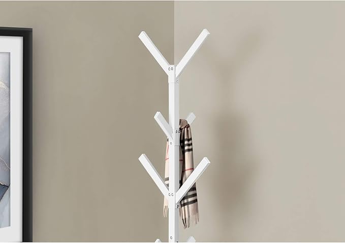 Monarch Specialties I 2059 Coat Rack, Hall Tree, Free Standing, 8 Hooks, Entryway, 70" H, Bedroom, Metal, White, Contemporary, Modern