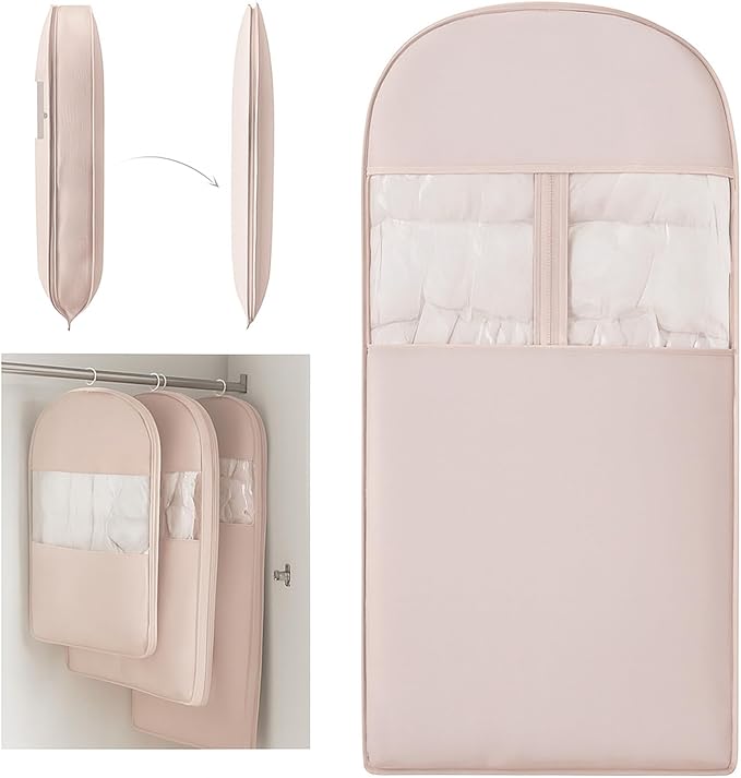Space Saving Hanging Compression Garment Bag with Zipper for Closet Storage, Hanging Clothes Storage Bag, Garment Covers for Coats and Down Jackets, Pnik, XL