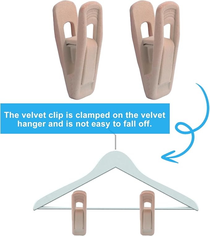 30 Pack Light Pink Velvet Hanger Clips, Strong Hanger Clips Perfect for Organizing Skirts/Pants/Thin Felt Hangers