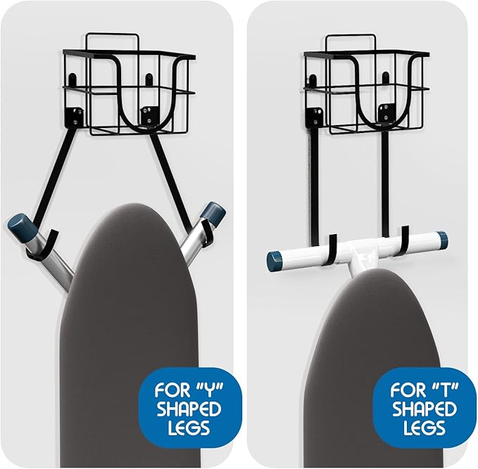 Set of 3 Ironing Board Holder Wall Mount & Over The Door Hanger, Laundry Room Ironing Board & Iron Hanger, Storage Caddy Iron Holder T&V Shaped Ironing Board Cover and Pad Set Full Size Iron Holder