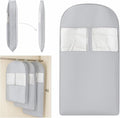Space Saving Hanging Compression Garment Bag with Zipper for Closet Storage, Hanging Clothes Storage Bag, Garment Covers for Coats and Down Jackets, Gray, L