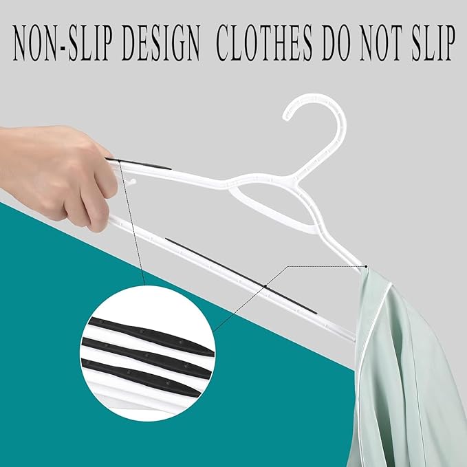 Plastic Hangers 50 Pack - Non Slip Clothes Hangers,Holds up to 18 lbs, Slim Space Saving Hangers for Suit,Dress,t Shirts,Blouse,Coats, Pants (White)