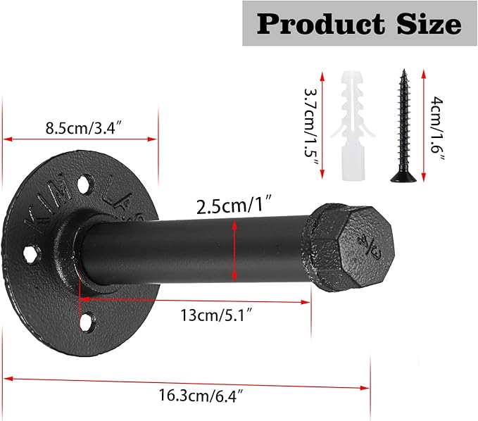 Sumnacon 2 Pcs 5.9 Inch Industrial Pipe Clothes Bar - Heavy Duty Rustic Metal Coat Hanger with Screws, Wall-Mounted Garment Holder Rack for Bedroom/Bathroom/Cabinet/Boutique/Clothing Store, Black