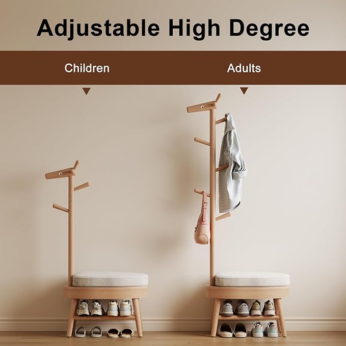 AQIMUELE Shoe Bench Entryway,Coat Rack with Shoe Storage, Coat Rack and Shoe Rack, Wooden Narrow Shoe Bench(Natural)