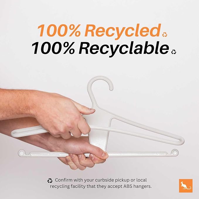 Kangaroo™ 100% Recycled High-Strength Clothing Hanger, Pants, Shirt, Suit, Coat - Patented, Heavy Duty, Non-Slip, Hangeroo - Includes Hacks, Tips, Tricks Booklet – Made in USA (Oatmilk 30-Pack)