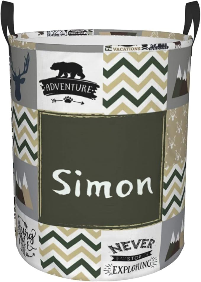 Green Deer Personalized Laundry Hamper Custom with Name Collapsible Waterproof Storage Basket with Handles for Bedroom Clothes Toys.