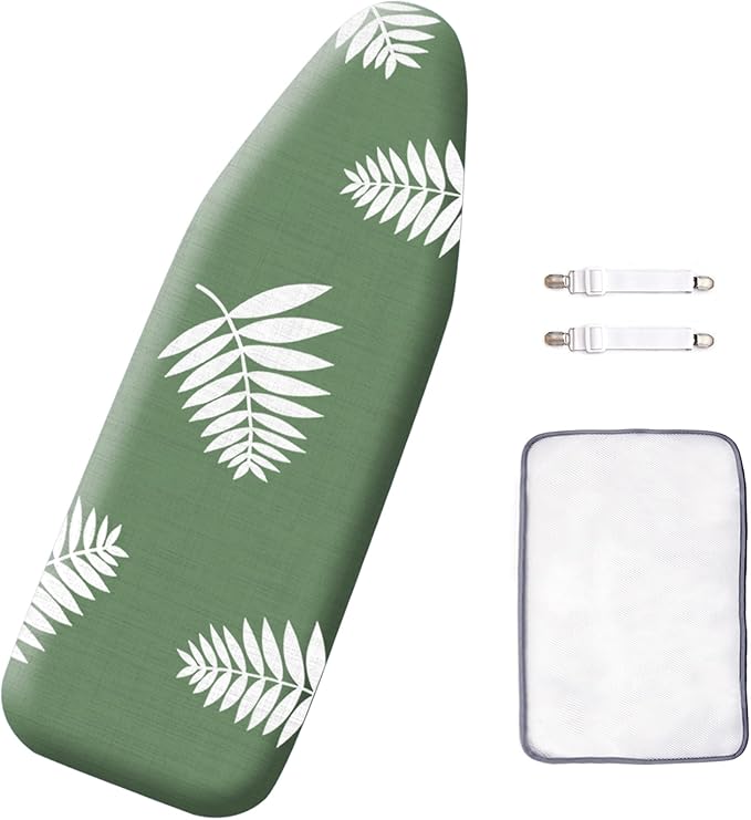SheeChung 14x42 Inch Over-The-Door Ironing Board Cover and Pad,Cotton Cover with Extra Thick Pad,Resists Scorching and Staining,Fits Door/Standard Ironing Board,Silicone Coating