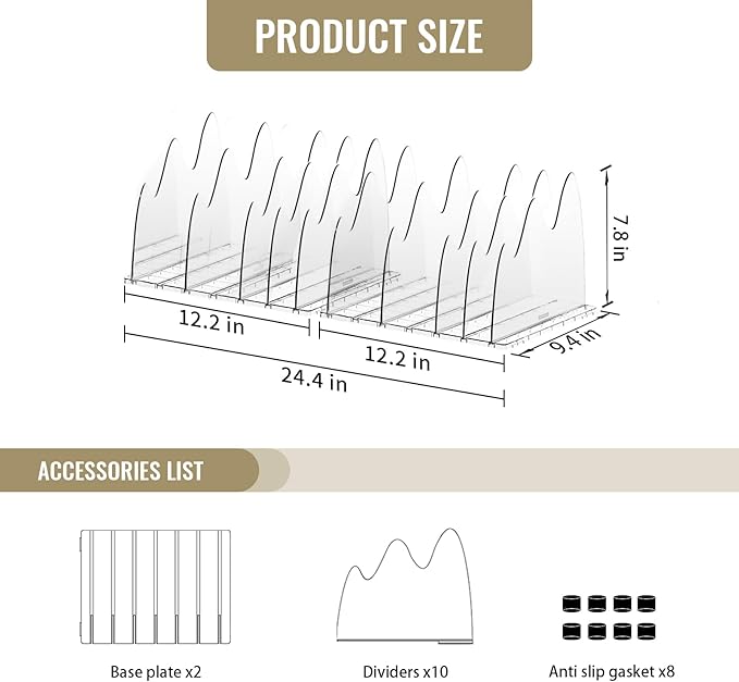 Purse Organizer for Closet, 10 Panels Adjustable Shelf Dividers for Closet Storage and Organization Clear Purse Handbag Clothes Closet Organizers and Storage for Bedroom, Kitchen, Cabinets, Bathroom