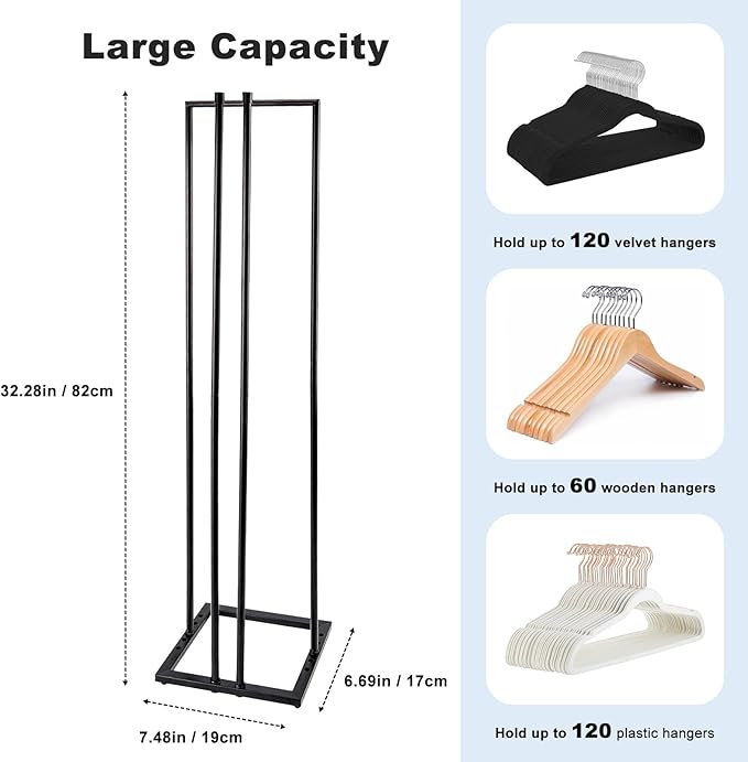 Metal Hanger Stacker, 32 Inch Hanger Storage Organizer Hold up to 120 Velvet Hangers, Clothes Hangers Holder Space Saver for Closet and Laundry, Black