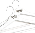 Personalized Bride and Groom Hangers With Custom Name and Date - Engraved Wood Bridal Party Hangers, Bridesmaid Gifts, Wedding Dress Hanger - White - 2 Pack