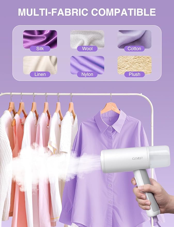 CLEVAST Steamer for Clothes - Portable Garment Steamer, Handheld Foldable Travel Size, Wrinkle Remover, 30-Second Fast Heat Up, 1000W Powerful Steam Output, 120V Only