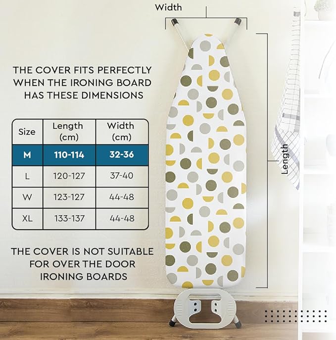Encasa XO Ironing Board Cover and Pad 42"x14" - Thick 3mm Felt Padding, Drawstring Tightening & Lock, Easy Fit, Scorch & Stain Resistant, Fits Medium Ironing Board - Zig Zag