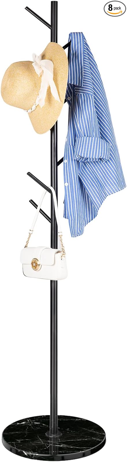 ZOZOE Metal Coat Rack Freestanding, Modern Heavy Duty Coat Racks with Natural Marble Base, Stable Coat Tree Stand, Hall Tree Hanger Coat Stand with for Bags, Hats, Entryway, Office