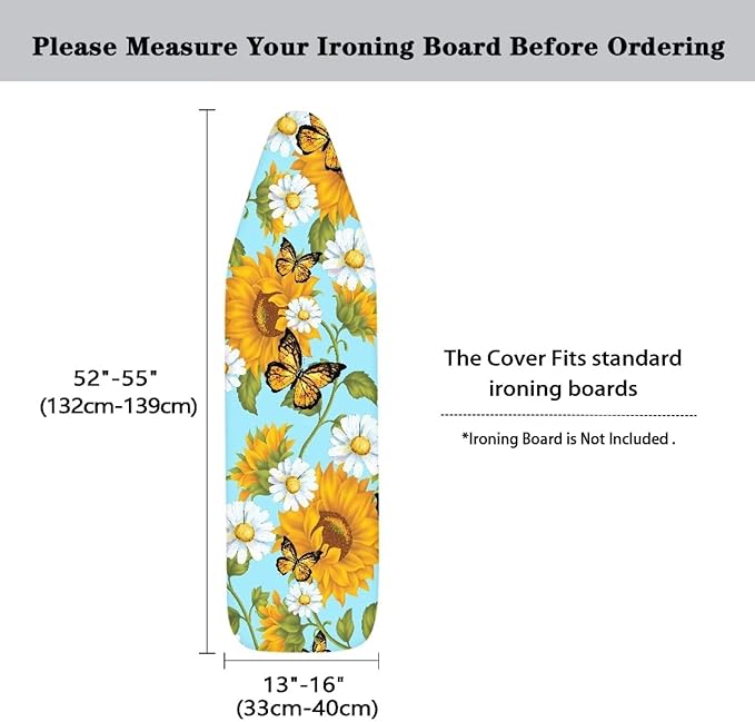 Flashideas Sunflower Butterfly Ironing Board Cover and Pad 15x54 Inch Standard Ironing Board Cover with Elastic Edge and Hook and Loop Fasteners Scorch and Stain Resistant Cotton
