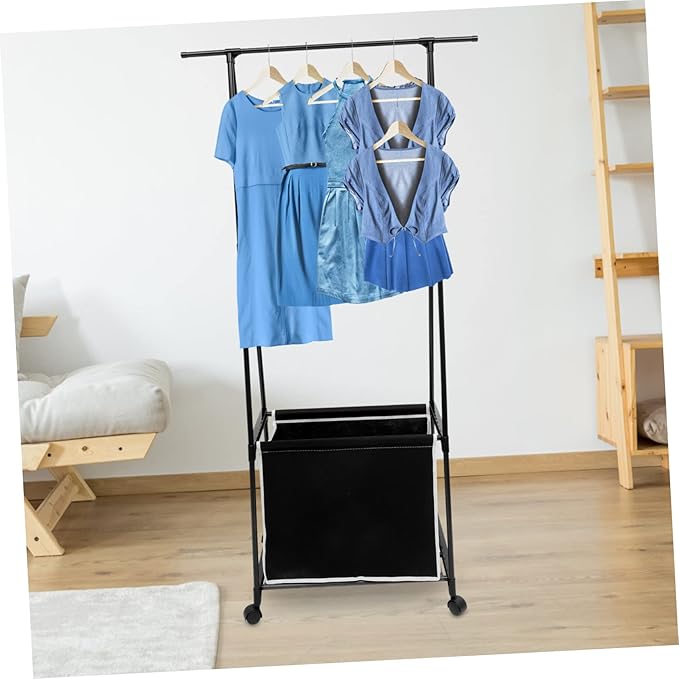 Portable Garment Rack Baskets Metal Coat Hanger Stand Sturdy Clothes Stand for Bedroom