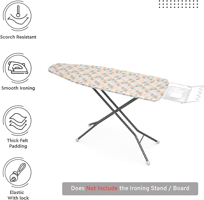 Encasa XO Ironing Board Cover and Pad - Thick 4mm Felt, Heat & Scorch-Resistant, Fits Standard Large Boards 54"x15", Elastic Bungee Cord Tightening, Easy Fit, Stain-Safe Dye, Triangles