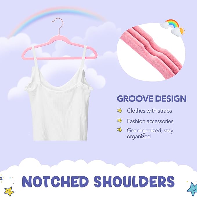 HOUSE DAY Velvet Kids Hangers 60 Pack, Premium Childrens Hangers for Closet, Ultra Thin Cute Clothes Hanger, Non Slip Small Felt Hanger 14 Inch for Kids Clothes, Blush Pink