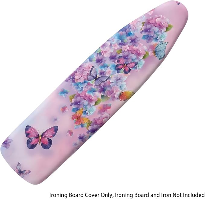 Butterfly Flower Iron Board Cover with Padding Stantard Size 15x54 inch Ironing Board Cover Hook and Loop Fasteners Pressing Cloth for Ironing