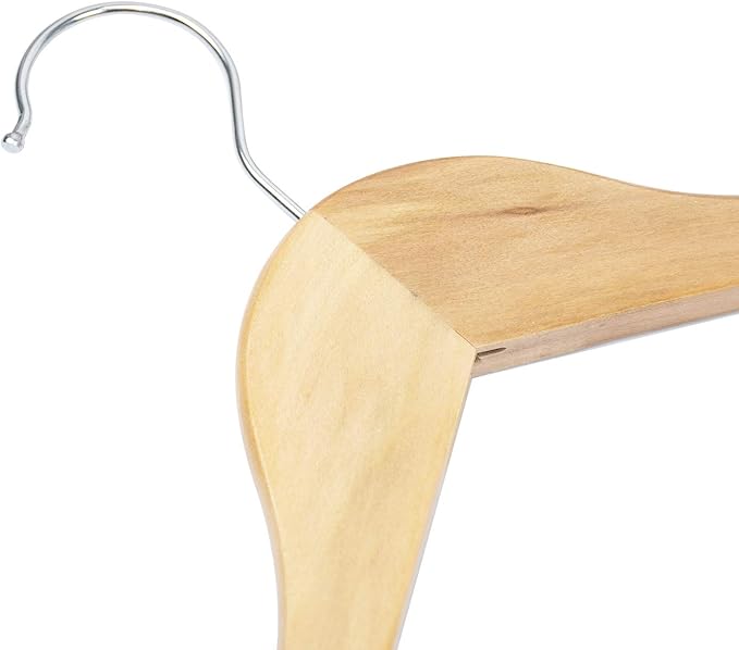 Tosnail 12-Pack Wooden Pant Hanger, Wooden Suit Hangers with Steel Clips and Hooks, Natural Wood Collection Skirt Hangers, Standard Clothes Hangers
