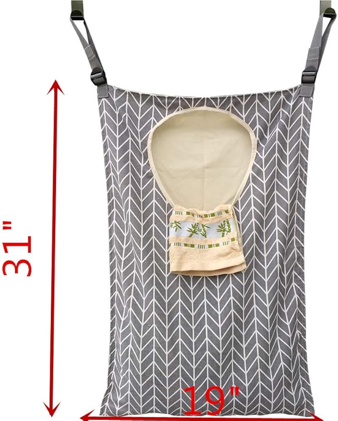 HDHYK Adjustable Door-Hanging Laundry Hamper with Stainless Steel Hooks