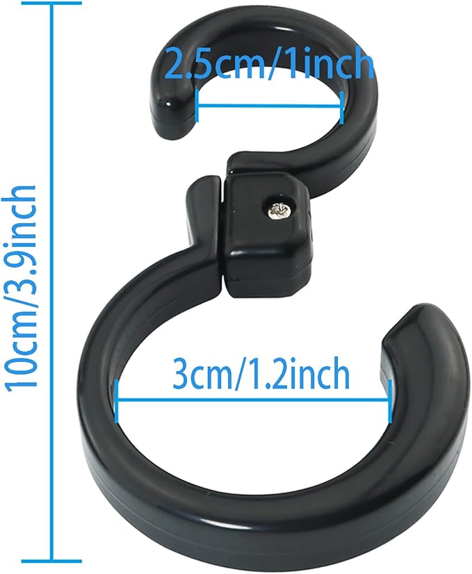 2PCS Rotating Folding S Hook 360 Degree Foldable Multi-Functional Hook 3.9x1.2x1 inches Portable Plastic Hanging Hook Clothes Hanger for Indoor and Outdoor Use Home Kitchen Garage Black