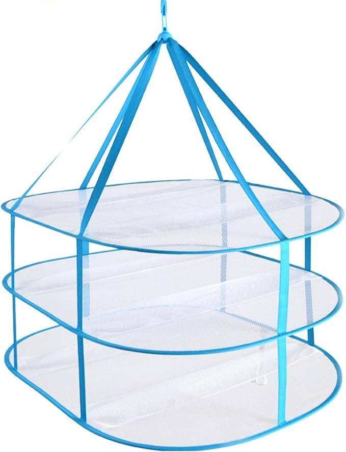 2-3 Tier Folded Mesh Clothes Drying Rack, Stackable Sweater Drying Rack, Portable Hanging Laundry Racks with Fixing Band for T-Shirt, Swimsuit, Underwear(Color:3 Tier)