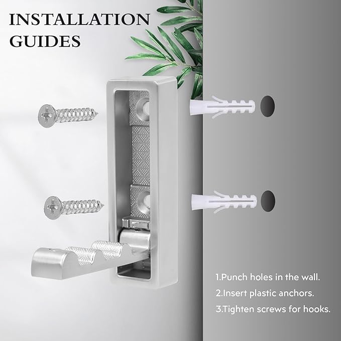 5PCS Heavy Duty Folding Coat Hooks - Zinc Alloy Wall Hooks for Coats, Scarves & Bags - Rustproof, Space-Saving Design for Bathroom, Entryway & Closet - Easy Install with Screws (Silver)
