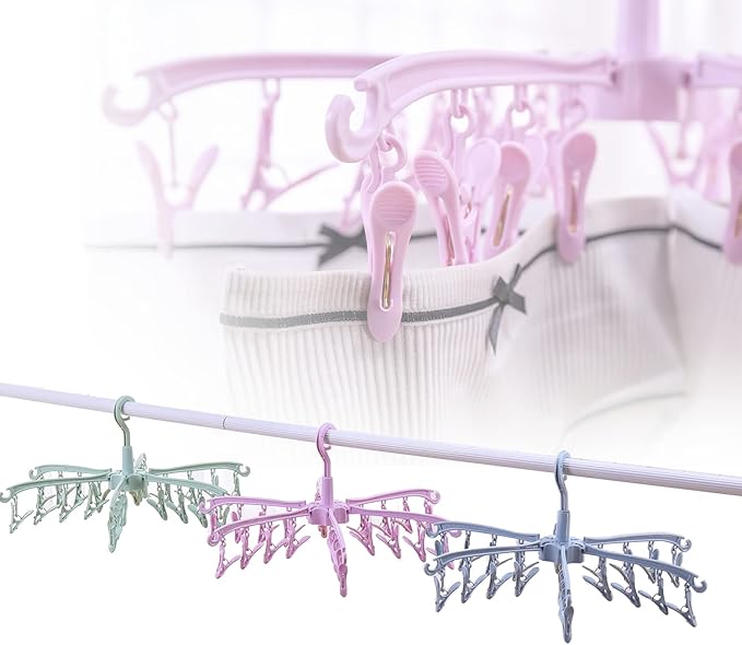 Foldable Drying Rack with 24 Clips for Drying Socks Lingerie Baby Clothes Drying Towels Rotatable Sock Drying Rack 2pcs (Green)