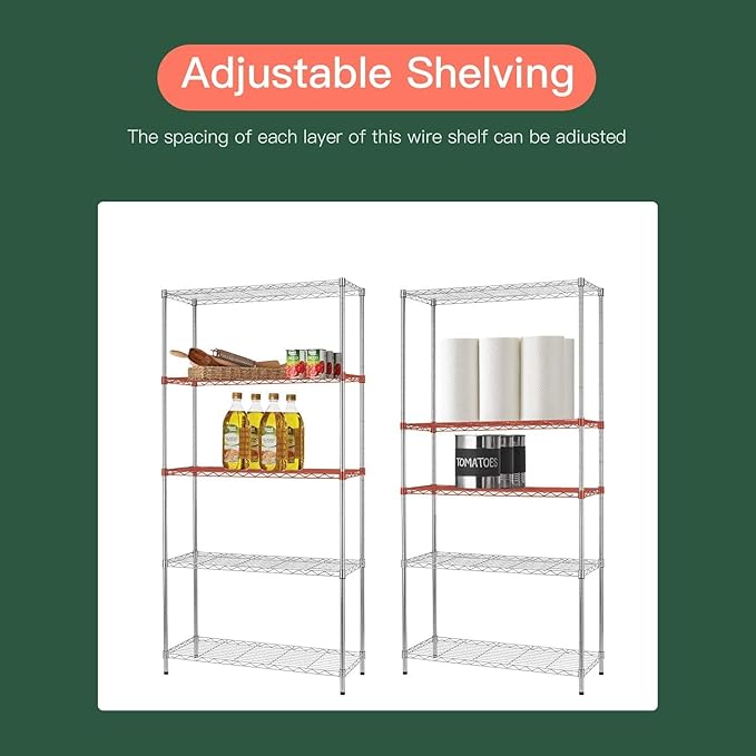 5-Tier Heavy Duty Wire Shelving Unit for Garage & Kitchen Adjustable Metal Shelf, 1250 LBS Wire Rack, Garage Shelving, Pantry Organizer, Storage Shelves, Utility Shelf, Chrome, 36W x 14D x 72H