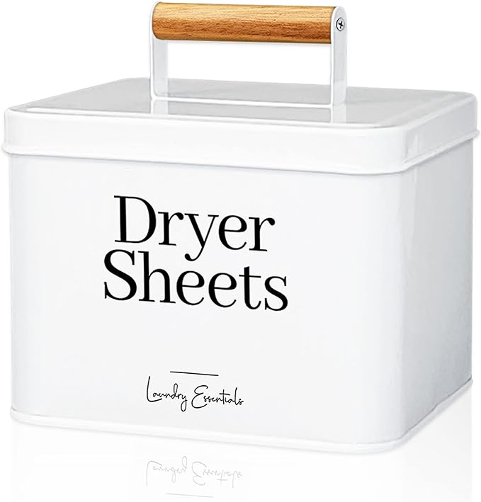 Simplation Modern Farmhouse Dryer Sheet Holder for Laundry Room Decor and Accessories, Metal Dryer Sheet Container for Laundry Decor, Dryer Sheet Dispenser for Laundry Room Organization (White)