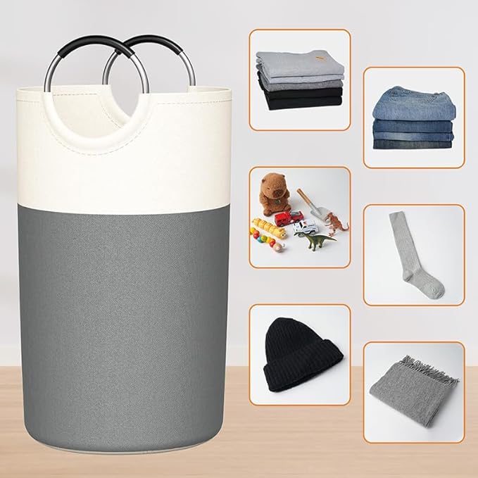 2 Pack 90L Laundry Hamper Large Collapsible Laundry Baskets, Tall Foldable Sturdy Dirty Clothes Hamper with Aluminum Soft Handles for Laundry Room College Dorm Bathroom Bedroom(Grey)