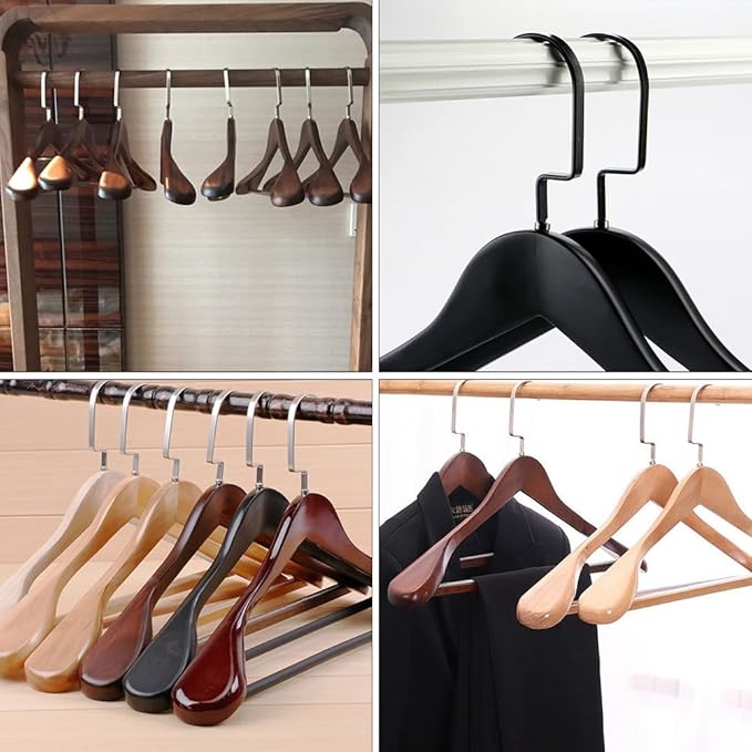 Hemoton Solid Wood Coat Rack Thick Wide Hanger Non-Slip Clothes Drying Rack for Home Bedroom Closet Storage