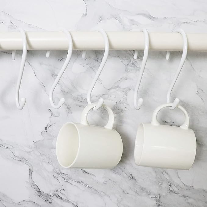 6 Inch Large White Heavy Duty S Hooks, 12 Pack, 7mm Thick Vinyl Coated, Non Slip Sturdy Metal S Hooks for Hanging Plants, Close, Bird Feeders, Large Objects, Tools, Bikes