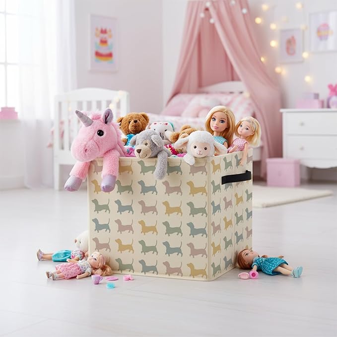 Colorful Dachshund Dog Storage Bin Box with Handles, Weiner Dog Dachshund Gifts Foldable Baskets Organizer for Bedroom Bathroom Kids Room Clothes Toys Books, Toybox for Boys Girls